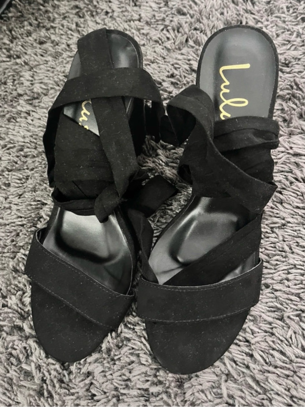 Lulu's Black Suede Wrap-Heel Women’s Sandals 8.5